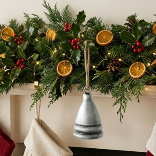 Rustic Christmas Metal Bell Hanging Decor - Sliver, Xmas Tree Wreath Garland Mantel Decor