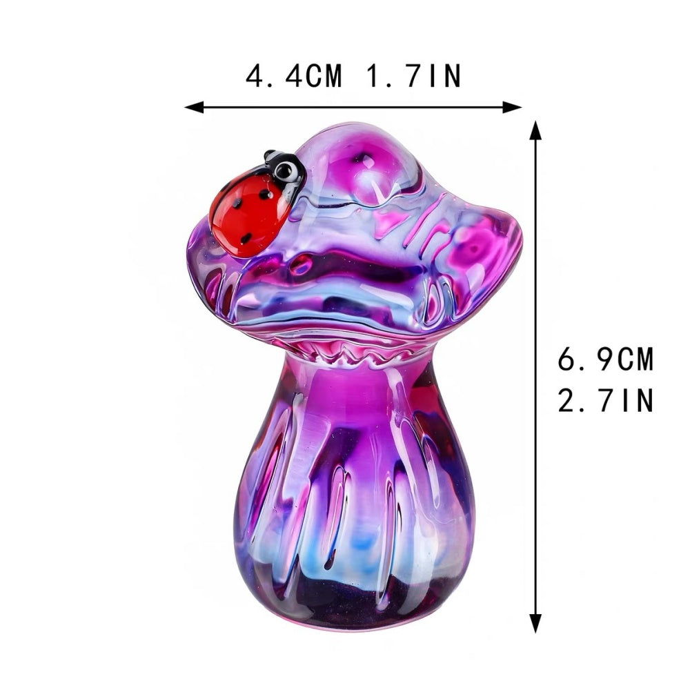 Handmade Purple Crystal Glass Mushroom with Ladybug Figurine - 2.7-Inch