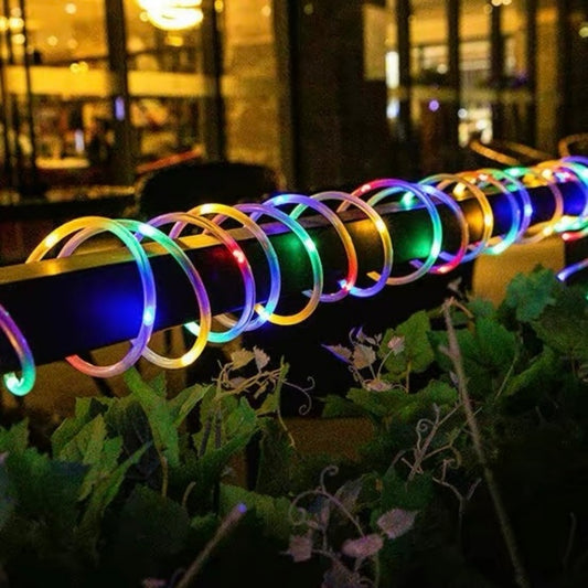 Solar Powered Multicolor LED Rope String Light - Weatherproof Yard Garden Patio Backyard Outdoor Holiday Party Decor Lighting