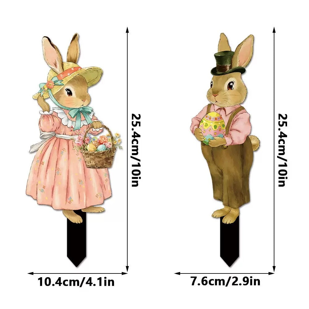 Adorable Bunny Garden Yard Stakes - Set of 2, 10-Inch, Flower Bed & Lawn Outdoor Decor