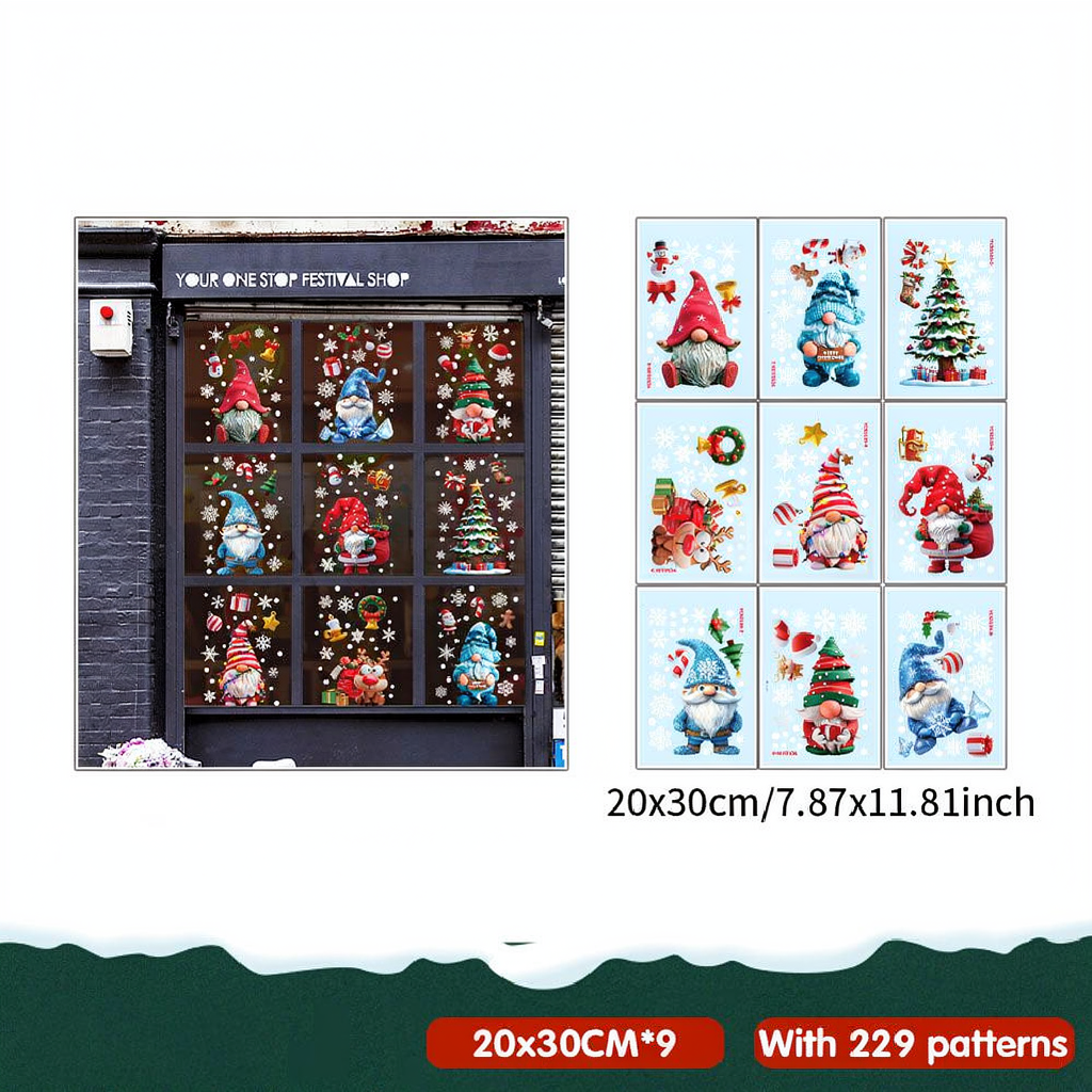 Adorable Christmas Gnome Window Clings Set - Home Window Xmas Holiday Decor