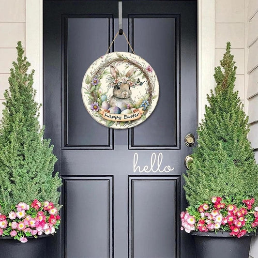 Adorable Easter Bunny Hanging Door Sign - 11.8-Inch, Front Door Spring Holiday Decor