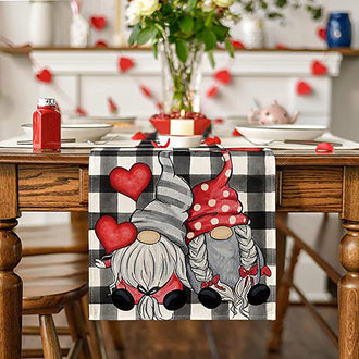Adorable Gnomes & Hearts Table Runner