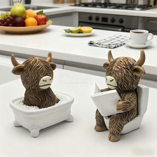 Adorable Resin Highland Cow Bathroom Figurine - Vanity & Counter Restroom Decor