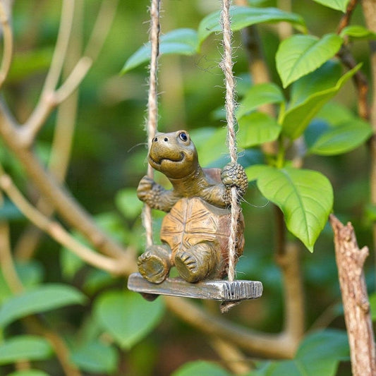 Adorable Resin Swinging Turtle Garden Figurine - Garden Outdoor Decor