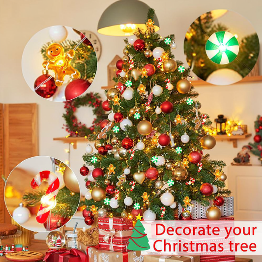 Battery Powered Christmas Gingerbread & Candy String Lights - 9.84ft, 30 LED,Home Xmas Tree Holiday Party Festive Decor Lighting