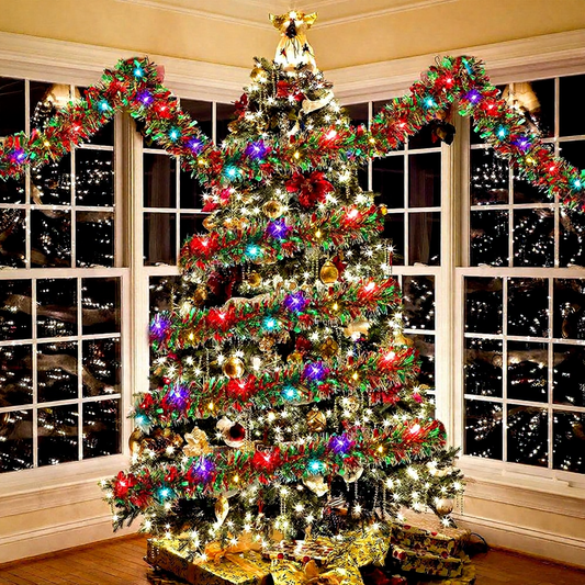 Battery-Powered Christmas Tinsel Garland LED Lights - 16.4ft, Mantel & Tree Holiday Decor