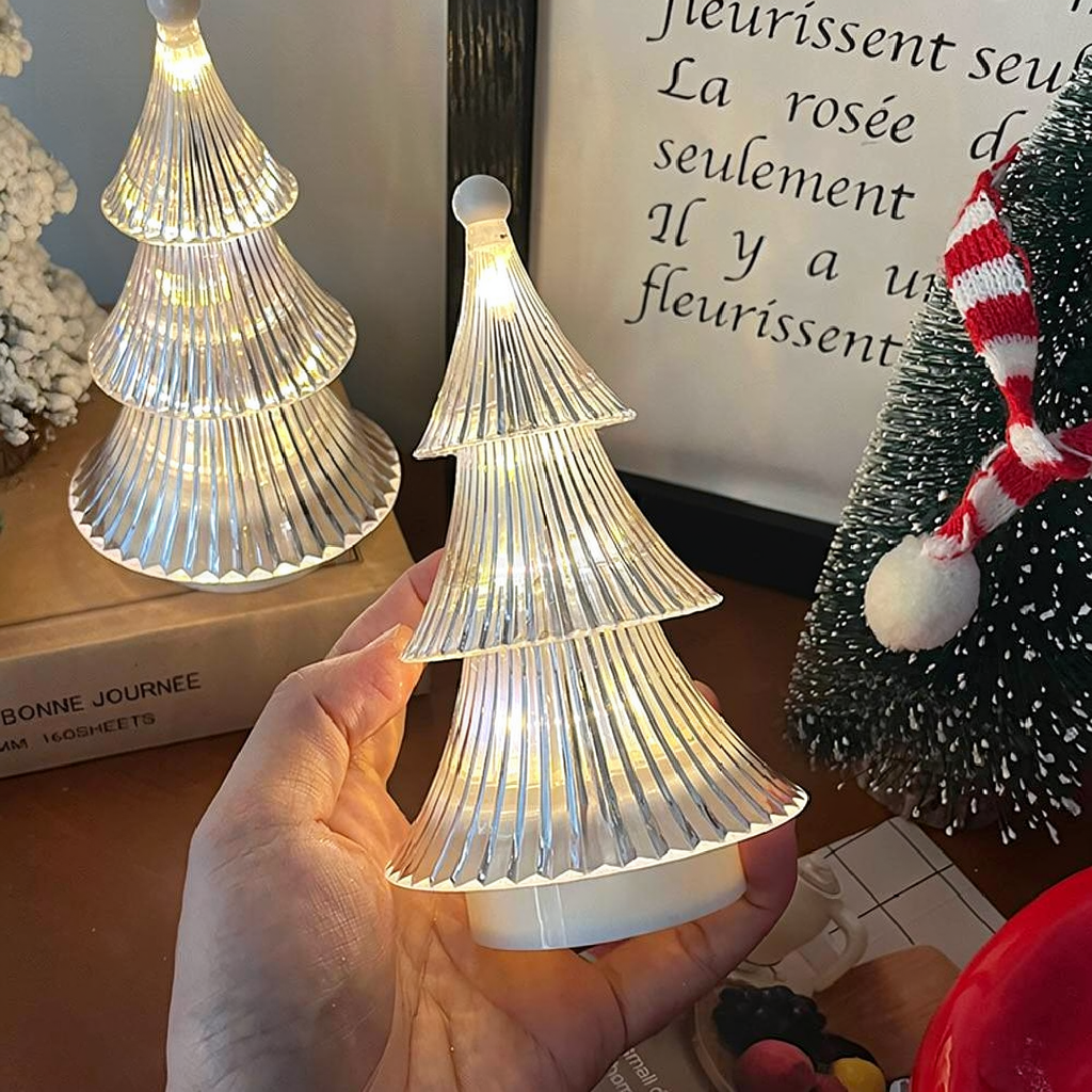 Battery Powered LED Crystal Christmas Tree Decoration - Home Table Shelf Xmas Indoor Holiday Festival Decor Lighting