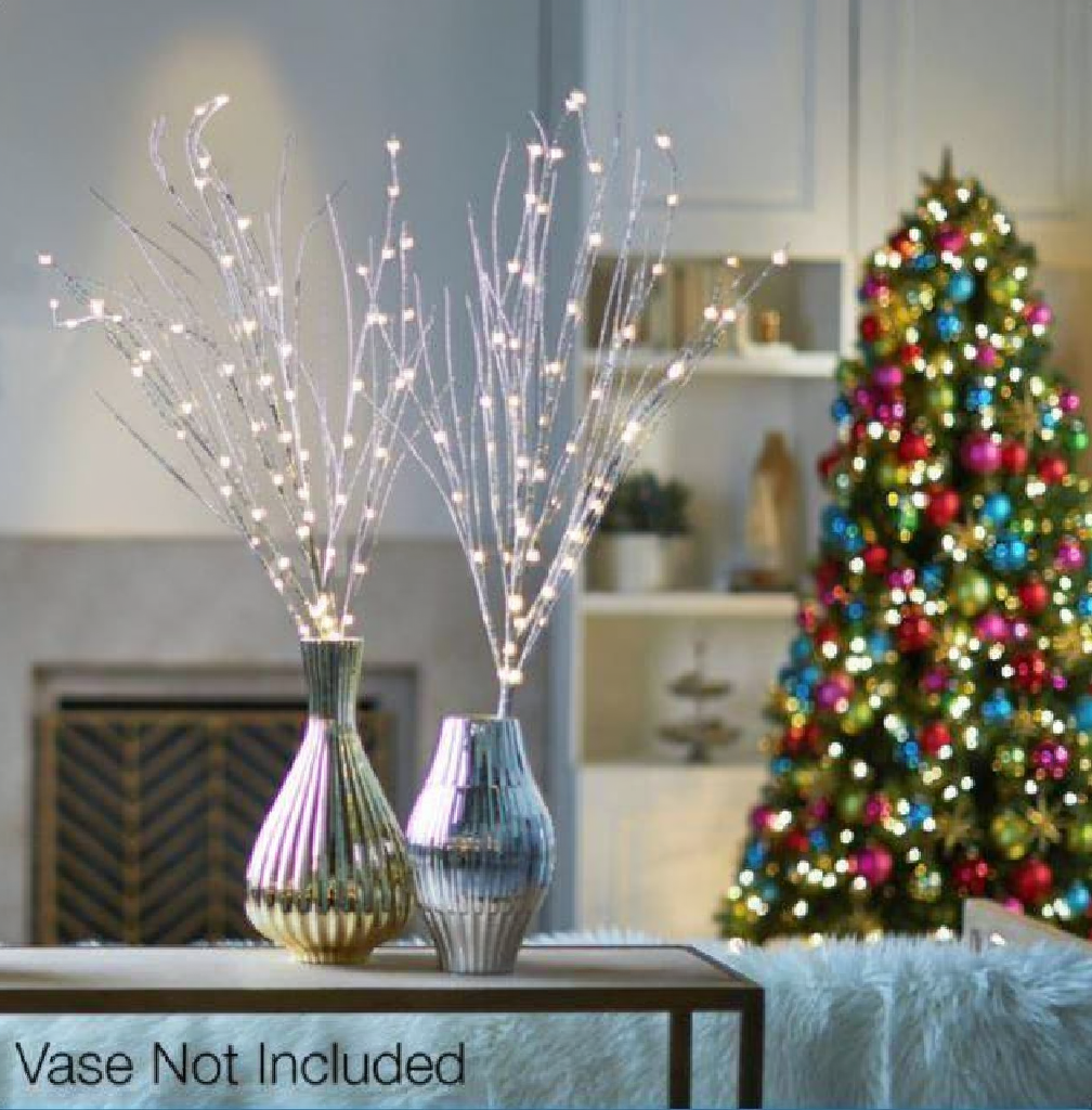 Battery Powered LED Decorative Twig Lights - Set of 2, Home Living Room Vase Xmas Holiday Indoor Party Table Decor Lighting