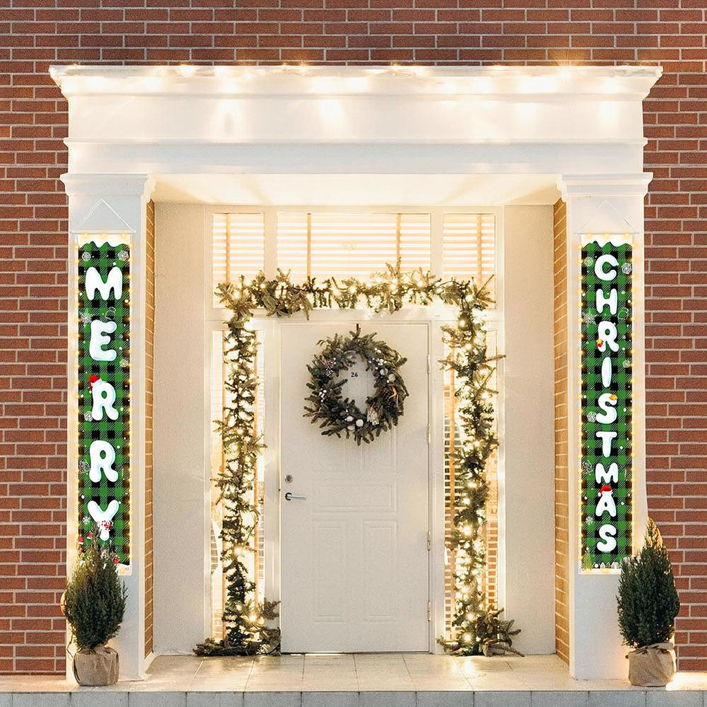 Battery Powered LED Merry Christmas Door Banner Set - Home Door Wall Xmas Holiday Decor