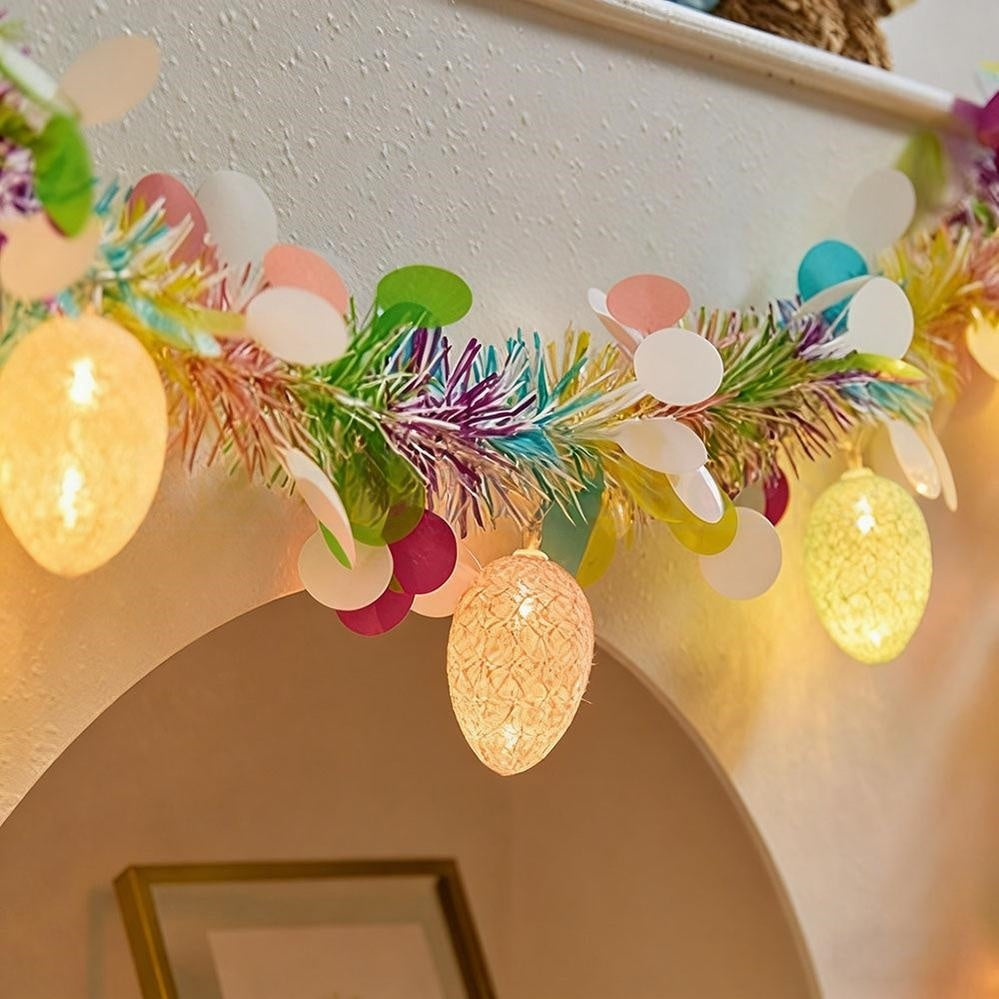 Battery Powered Light Up Easter Egg Tinsel Garland - Porch & Mantel Spring Holiday Decor