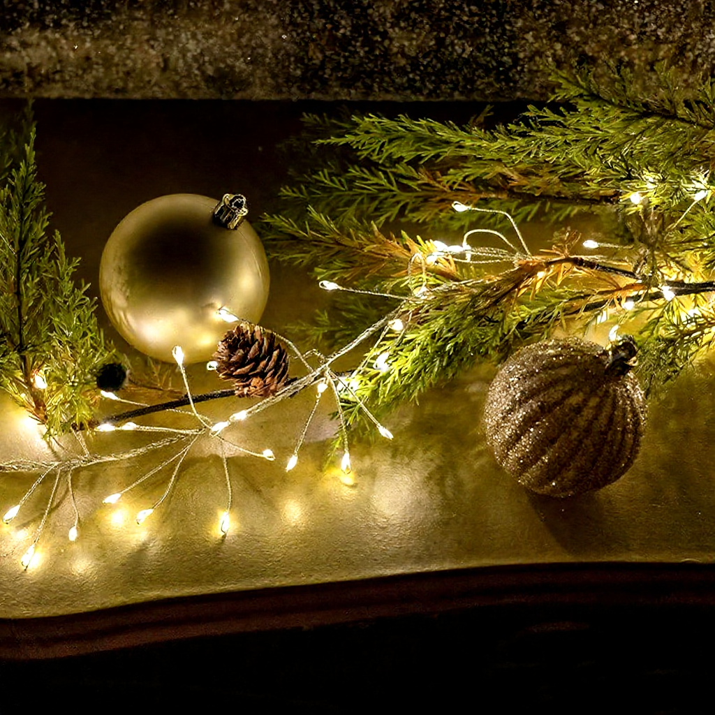 Battery-Powered Warm White Christmas LED Cluster Fairy String Lights - 6.56ft, Tree & Wreath Holiday Lighting