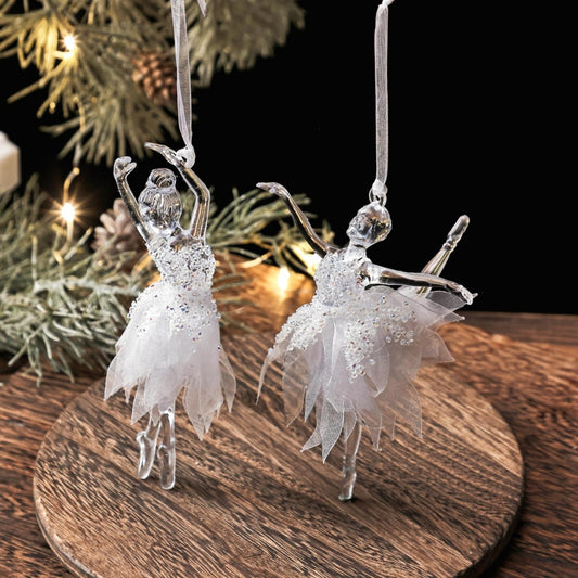 Christmas Ballerina Hanging Ornaments - Set of 2, Xmas Tree Wreath Garland Decor