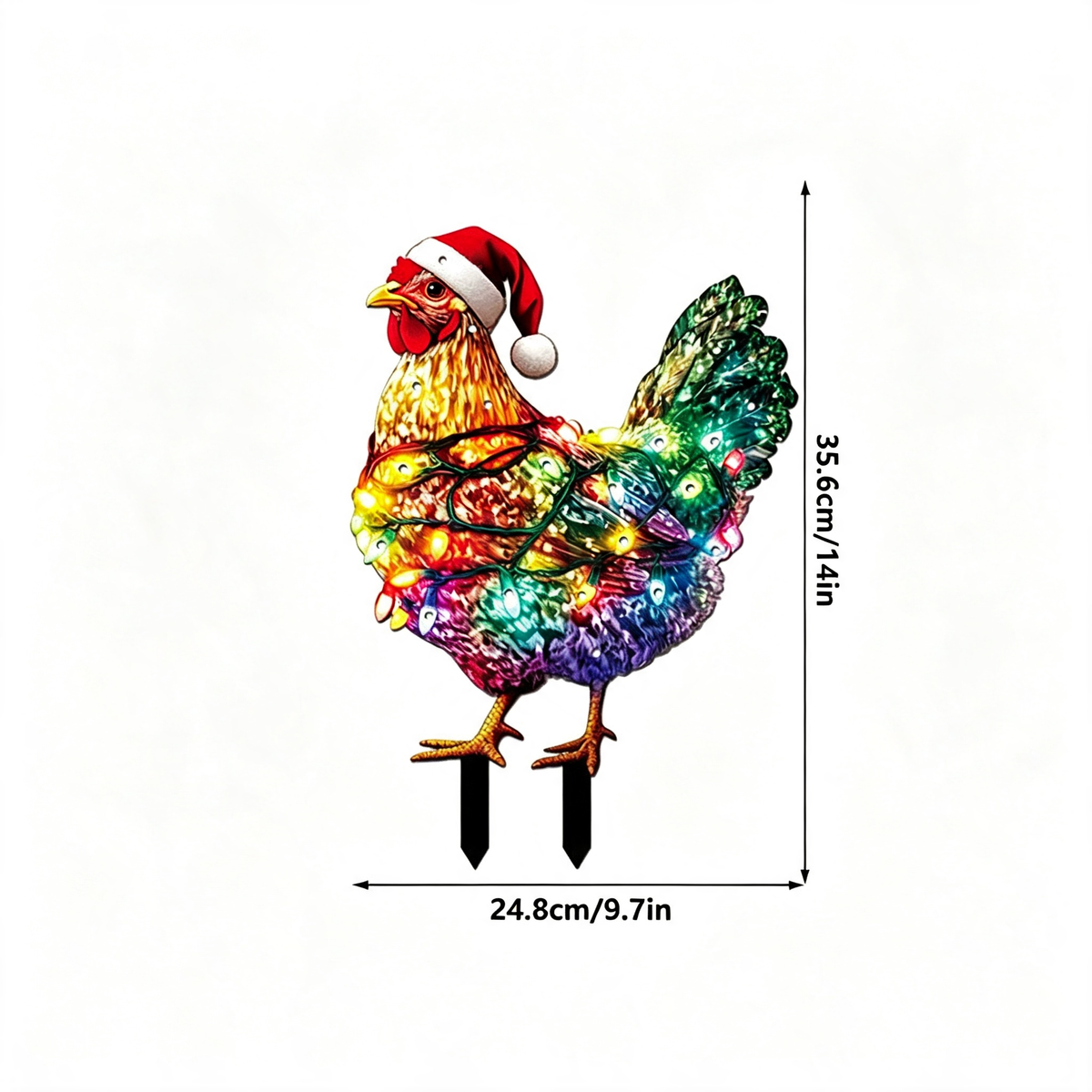 Christmas Chicken Garden Yard Stake with LED Lights - Holiday Garden Lawn Lighting