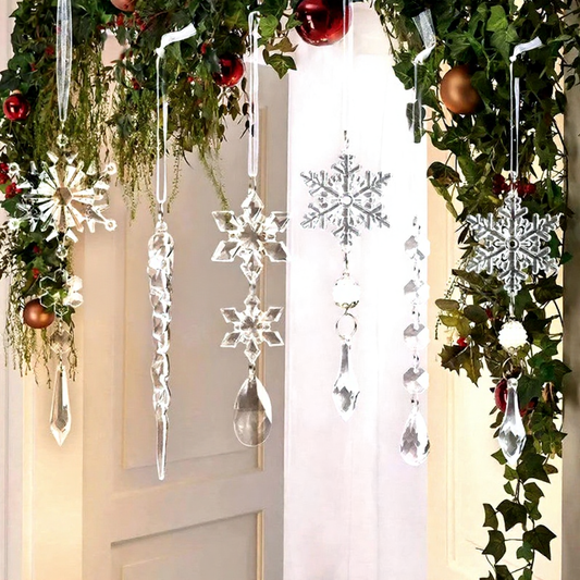 Christmas Snowflake & Icicle Hanging Ornament - 10 Pcs, Tree & Window Holiday Decor