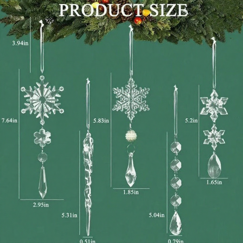 Christmas Snowflake & Icicle Hanging Ornament - 10 Pcs, Tree & Window Holiday Decor