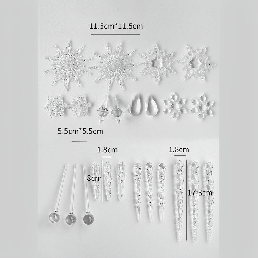 Christmas Snowflake & Icicle Hanging Ornament - 24 Pcs, Home Xmas Tree Ceiling Holiday Party Decor Ornament