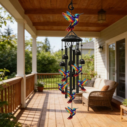 Colorful Metal Hummingbird Wind Chime - Porch & Patio Hanging Decor