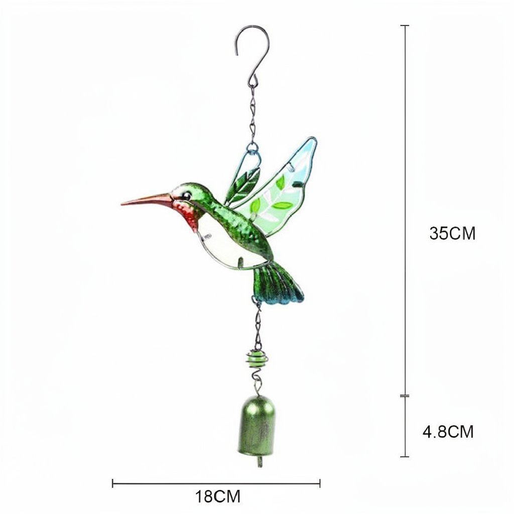 Colorful Stained Glass & Iron Hummingbird Decorative Wind Chime - Home Yard Porch Patio Outdoor Decor Ornament