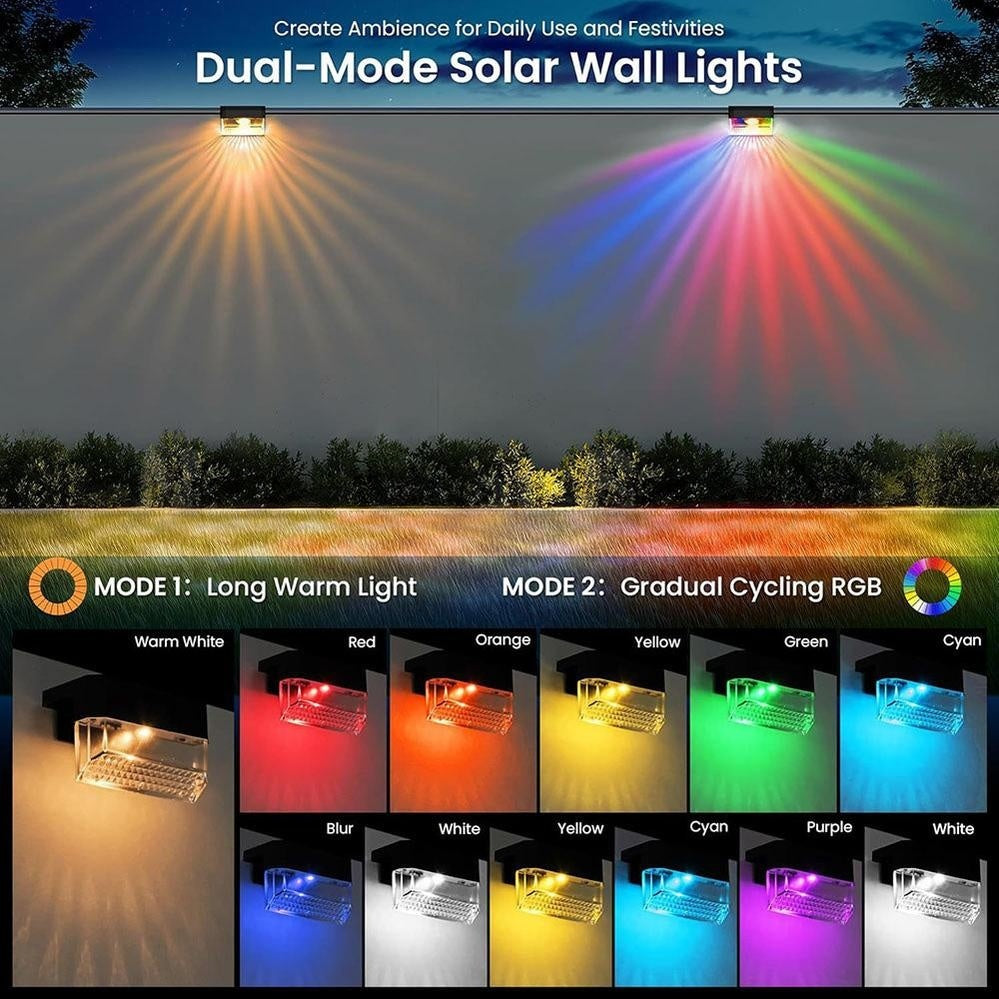 Dazzling Solar Powered 2 Mode LED Fence Light - 2 Pack, Waterproof Outdoor Patio Wall Garden Lighting