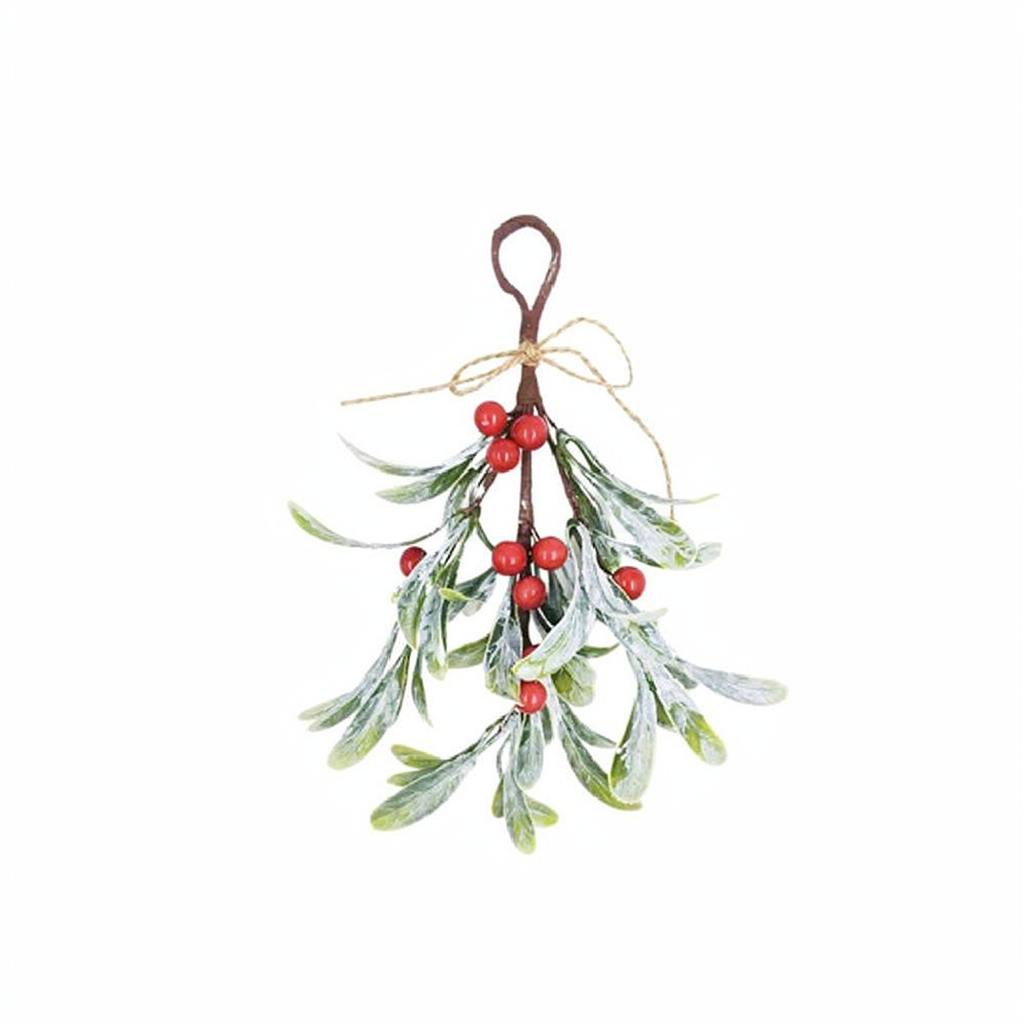 Frosted Mistletoe Christmas Hanging Decor - 2 Pcs, Home Door Wall Xmas Indoor Holiday Party Festival Decor Ornament