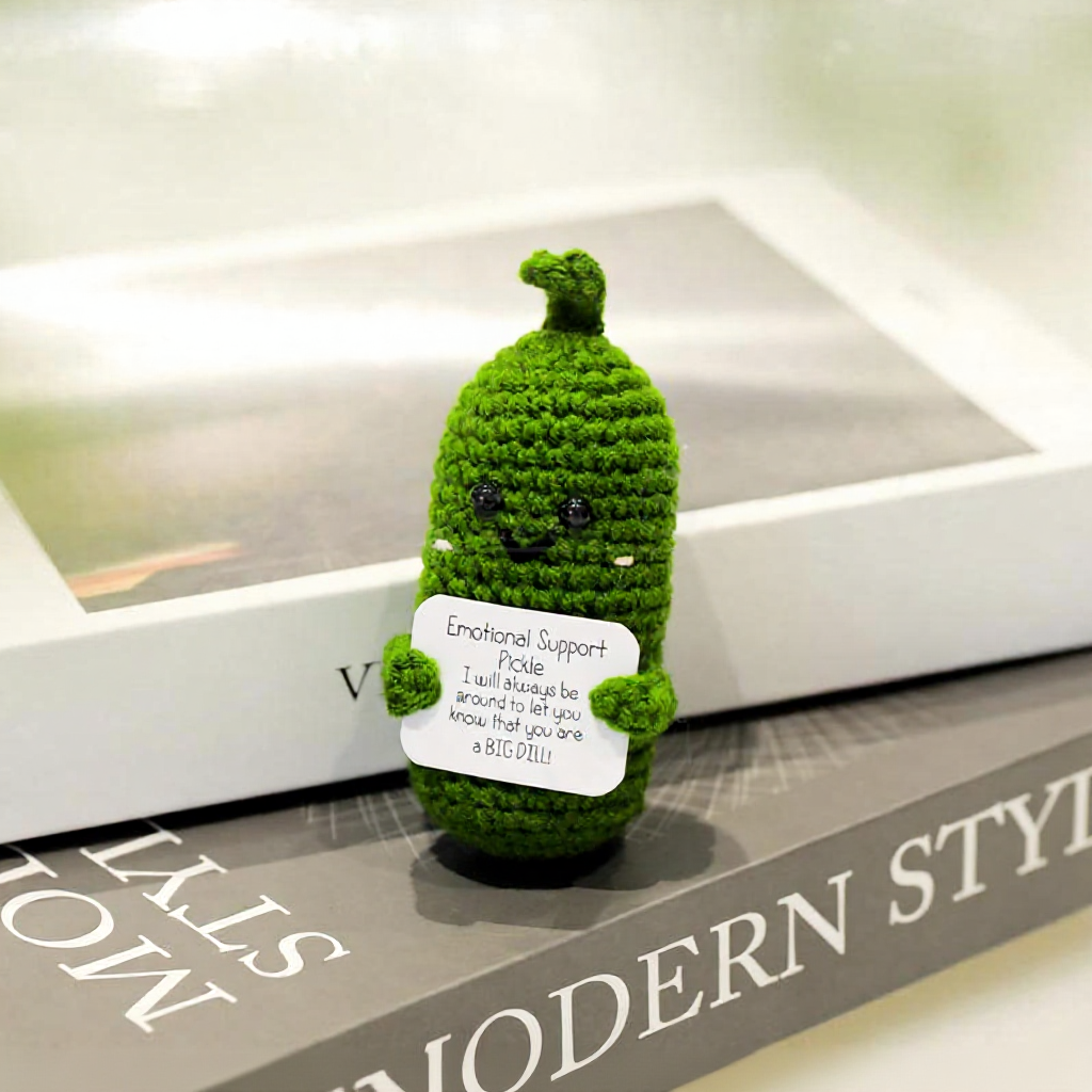 Funny Handmade Crochet Emotional Support Pickle - Soft Yarn Plush Gift for Desk & Home Decor