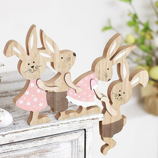 Hand Crafted Wooden Bunny Figurine - Tabletop & Shelf Indoor Decor