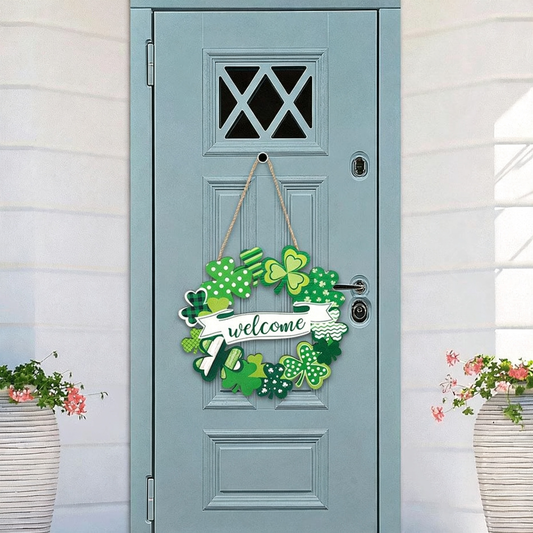Hand Crafted Wooden St.Patrick’s Day Door Wreath - 11-Inch, Front Door Spring Holiday Decor
