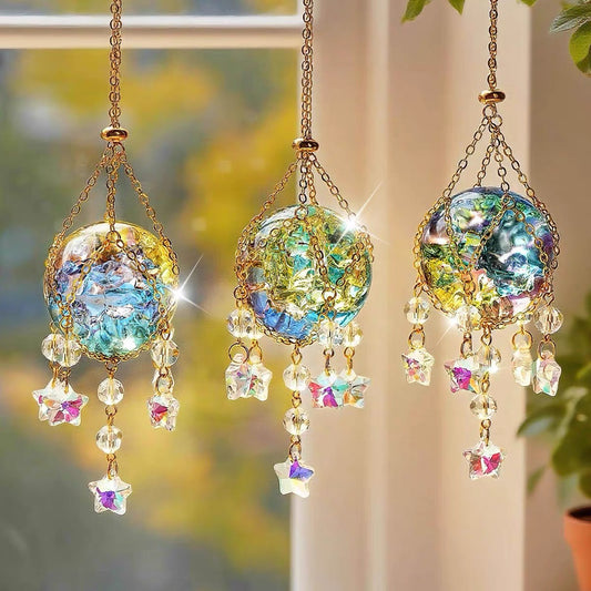 Iridescent Crystal Cracked Ice Suncatcher - 2-Piece, Window Hanging Decor