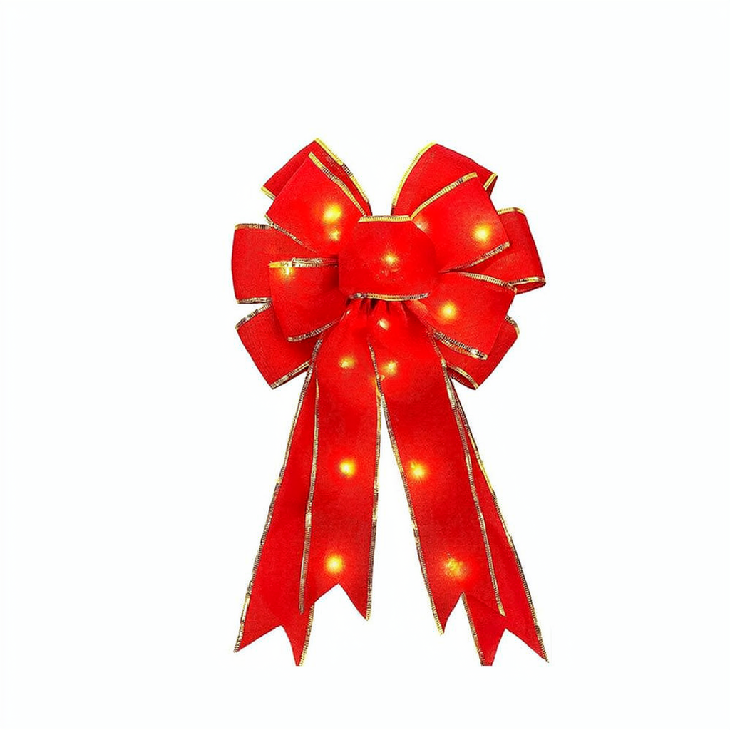 LED Light Up Christmas Ribbon Bow Decor - 2 Pcs, Home Xmas Tree Wreath Door Holiday Party Festive Decor