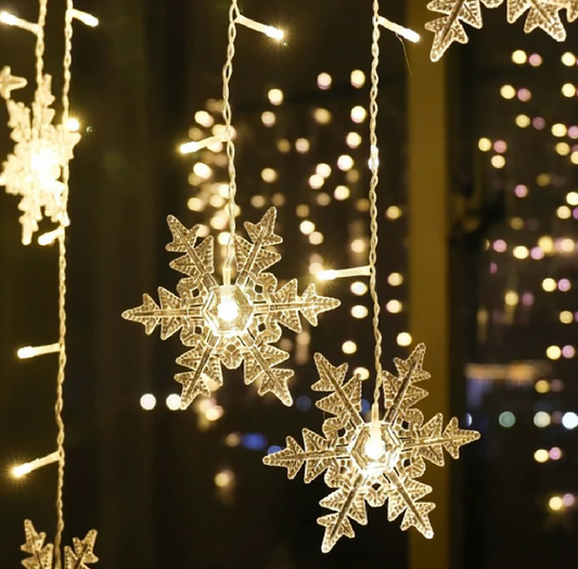 LED Snowflake Curtain Light - 13 ft, Home Window Holiday Party Festival Decor Lighting