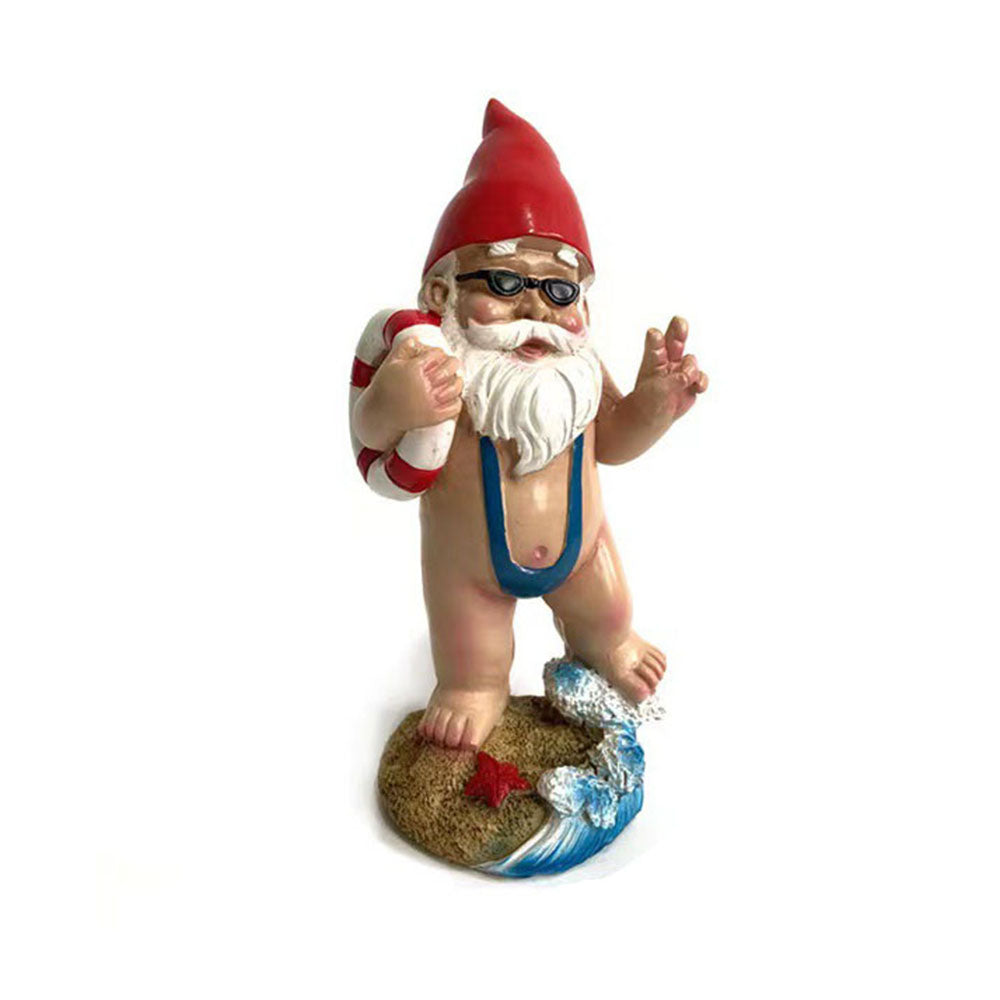 Funny Resin Swimsuit Beach Gnome Garden Figurine with Lifebuoy - 5.3-Inch, Outdoor Lawn Patio Nautical Decor Statue