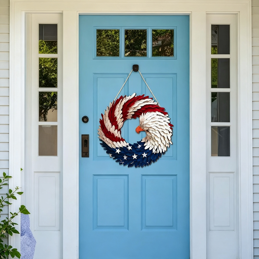 Patriotic Bald Eagle Wooden Door Wreath - 11.8-Inch, Front Door Outdoor Decor