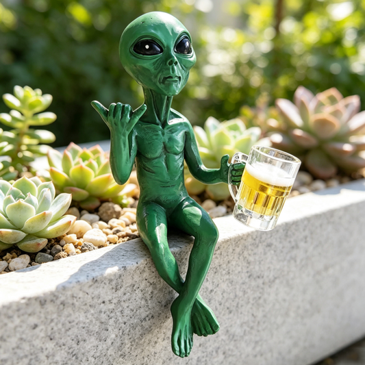 Playful Novelty Resin Relaxing Alien with Beer Figurine - Desk & Shelf Decor