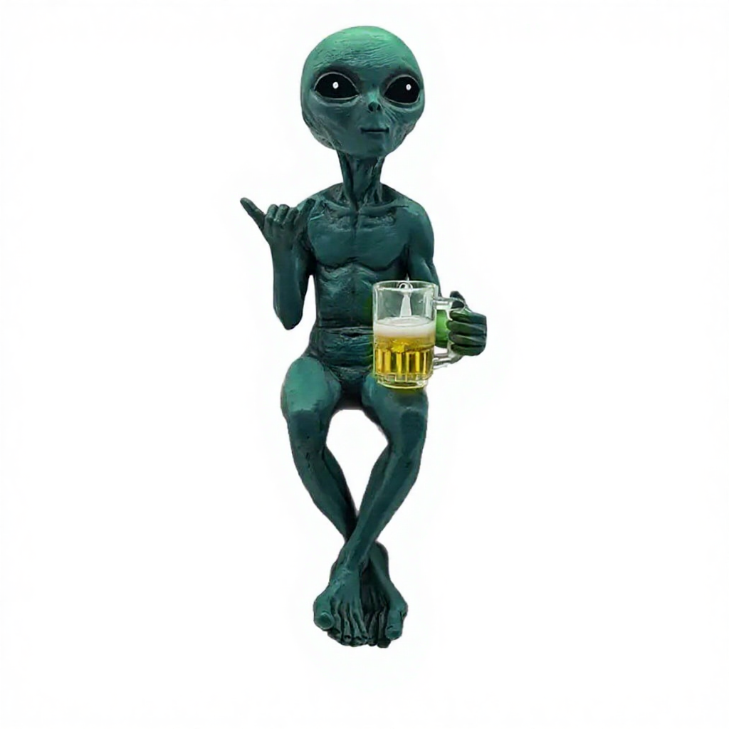 Playful Novelty Resin Relaxing Alien with Beer Figurine - Desk & Shelf Decor