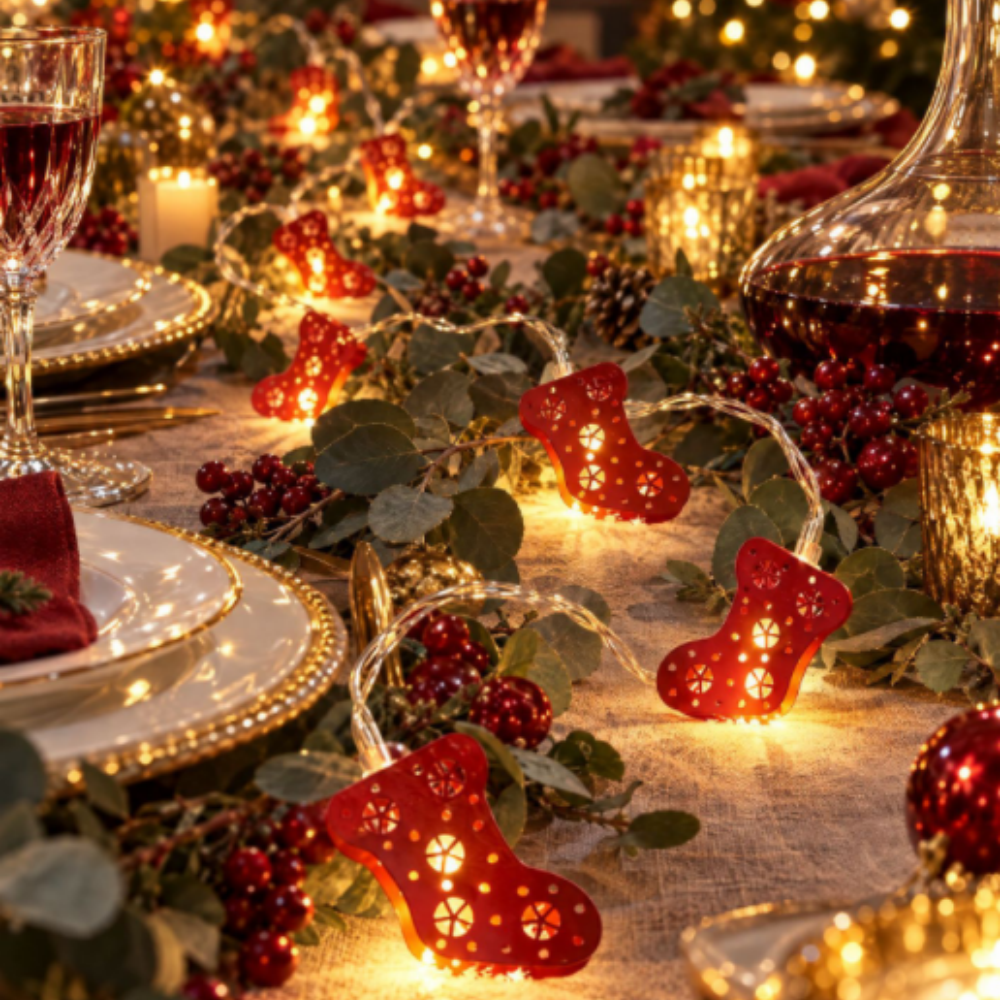 Battery Powered Christmas Stocking LED String Lights - 4.92 ft, 10 LED, Xmas Tree Mantel Home Holiday Party Decor