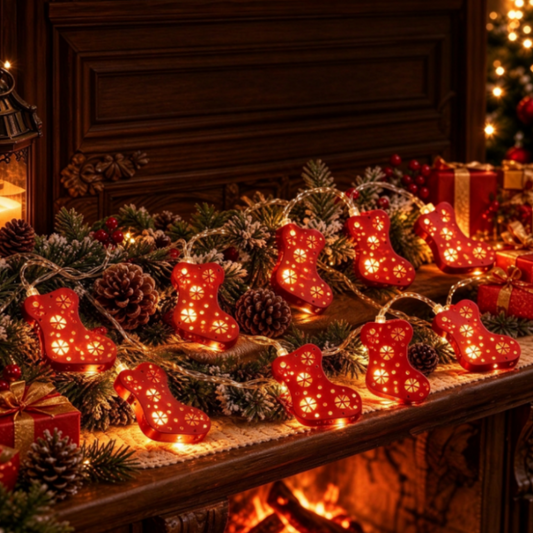 Battery Powered Christmas Stocking LED String Lights - 4.92 ft, 10 LED, Xmas Tree Mantel Home Holiday Party Decor