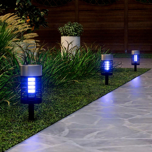Solar Powered 2 in 1 LED Mosquito Zapper Light - Waterproof Outdoor Patio Garden Lighting