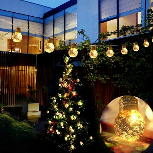 Solar Powered Crystal Globe Warm White LED String Lights - 12.5 ft, 10 LED, Outdoor Home Holiday Garden Party Decor Lighting