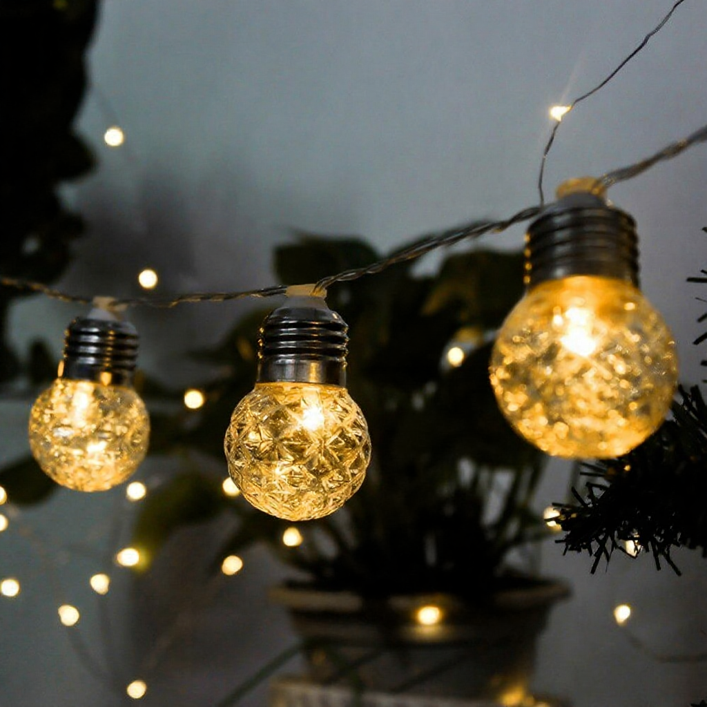 Solar Powered Crystal Globe Warm White LED String Lights - 12.5 ft, 10 LED, Outdoor Home Holiday Garden Party Decor Lighting