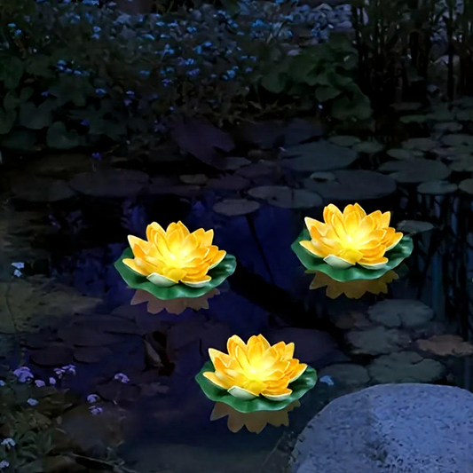 Solar Powered Floating Warm White LED Lotus Flower Lights - Waterproof Outdoor Pond Pool Garden Lighting