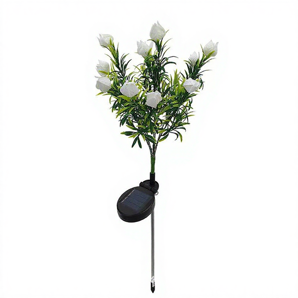 Solar Powered Gardenia Warm White LED Stake Light - Waterproof Outdoor Lawn Patio Garden Lighting