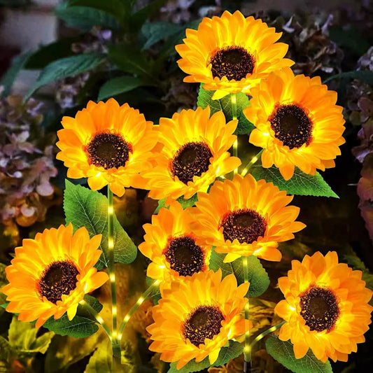 Solar Powered High-Efficiency Warm White LED Sunflower Stake Lights - Waterproof Flower Bed Pathway Lighting