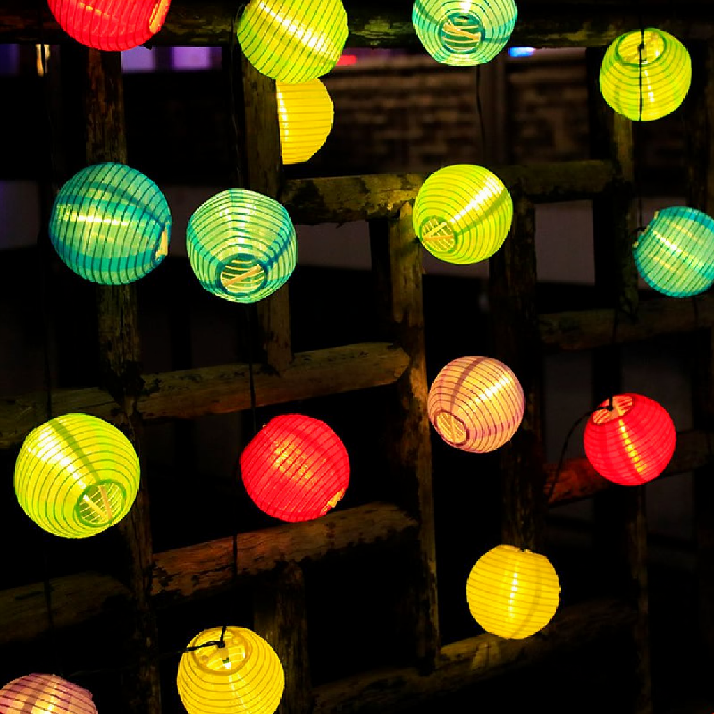 Solar Powered LED Silk Lantern String Light - Weatherproof Yard Garden Patio Backyard Outdoor Holiday Party Decor Lighting