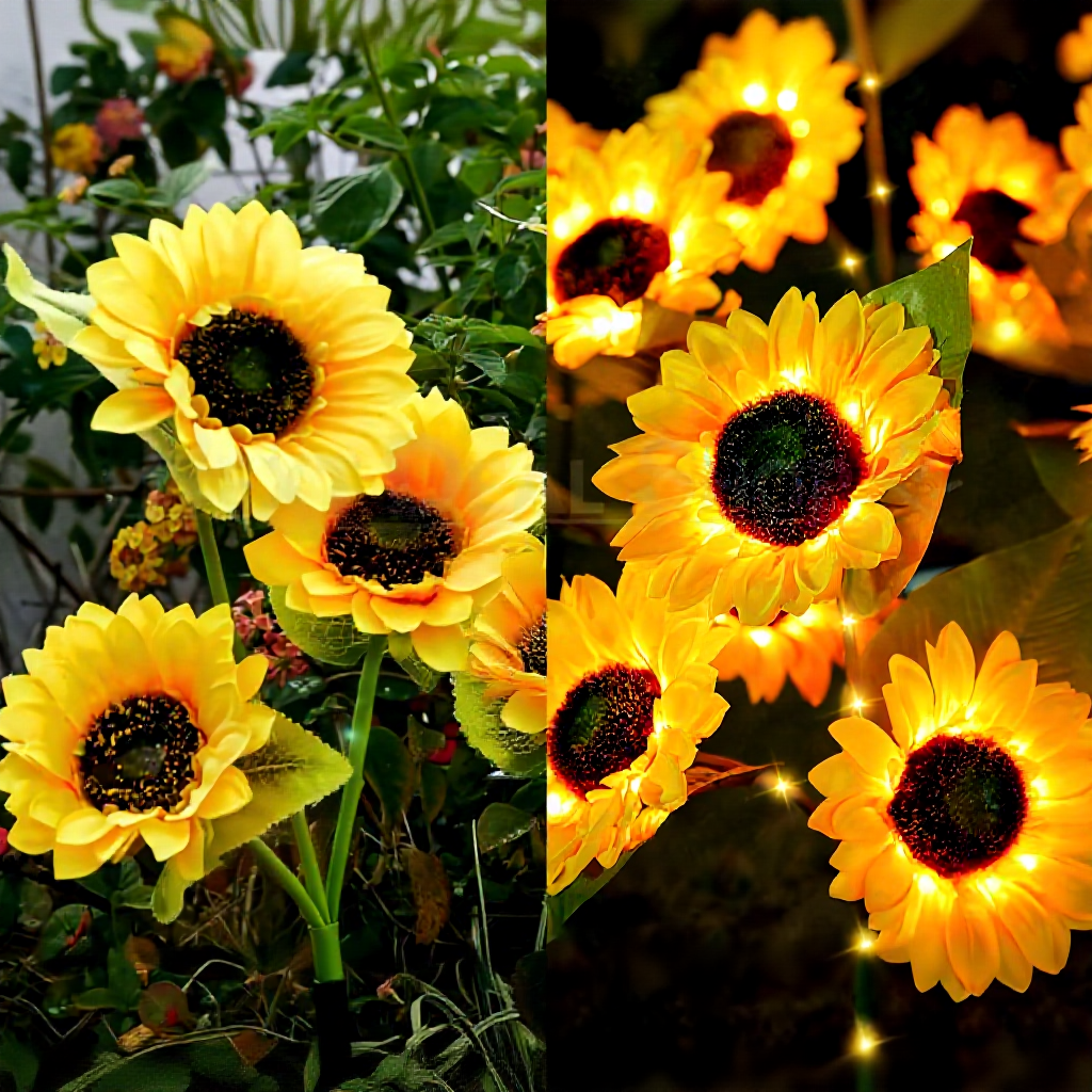 Solar Powered LED Sunflower Stake Light - 2 Pack, Weatherproof Outdoor Lawn Pathway Garden Lighting