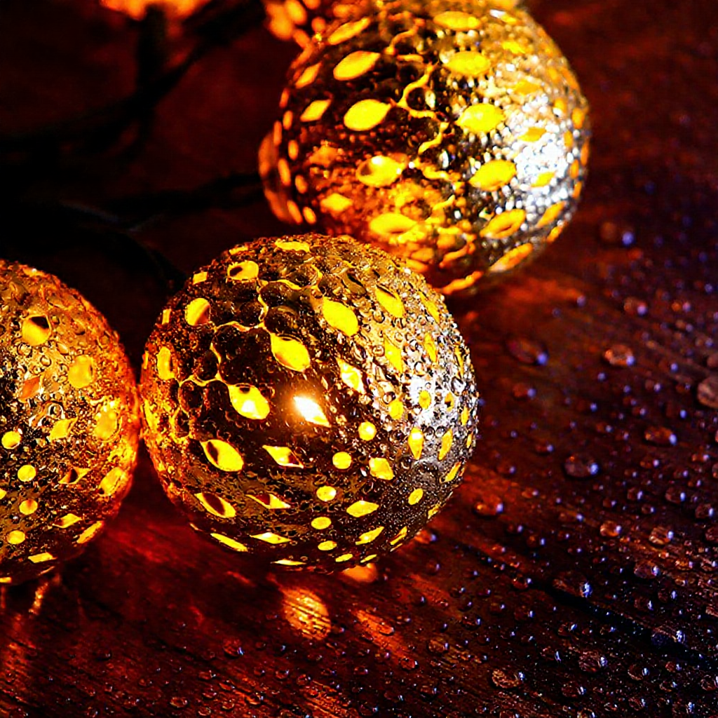 Solar Powered Moroccan Style Iron Ball String Lights - Waterproof Outdoor Garden Patio Lighting