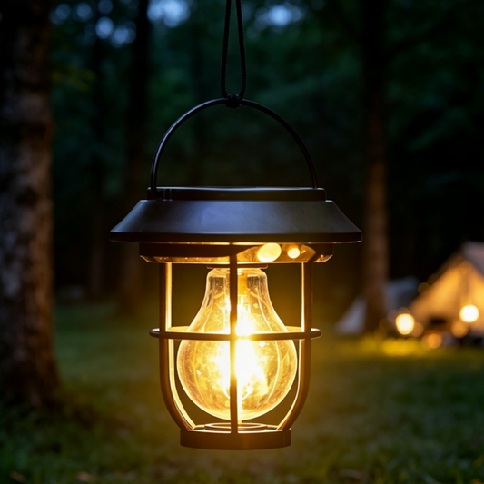 Solar Powered Motion Sensor Vintage Filament Hanging Lantern Light - Waterproof Outdoor Hanging Wall Lamp for Patio Porch Tree Garden Yard