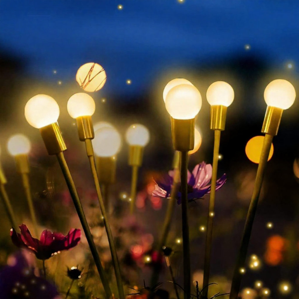 Solar Powered Warm White LED Firefly Stake Light - 4 Pack, Weatherproof Outdoor Lawn Pathway Garden Lighting