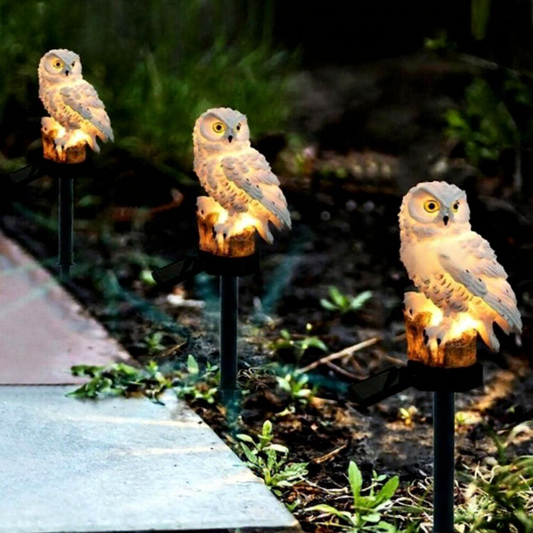 Solar Powered Warm White LED Owl Stake Light - Waterproof Outdoor Flower Bed Lawn Yard Garden Lighting