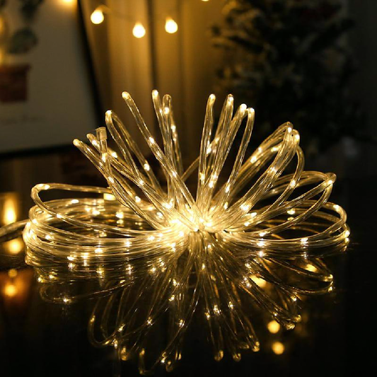 Solar Powered Warm White LED Rope String Light - Weatherproof Yard Garden Patio Backyard Outdoor Holiday Party Decor Lighting